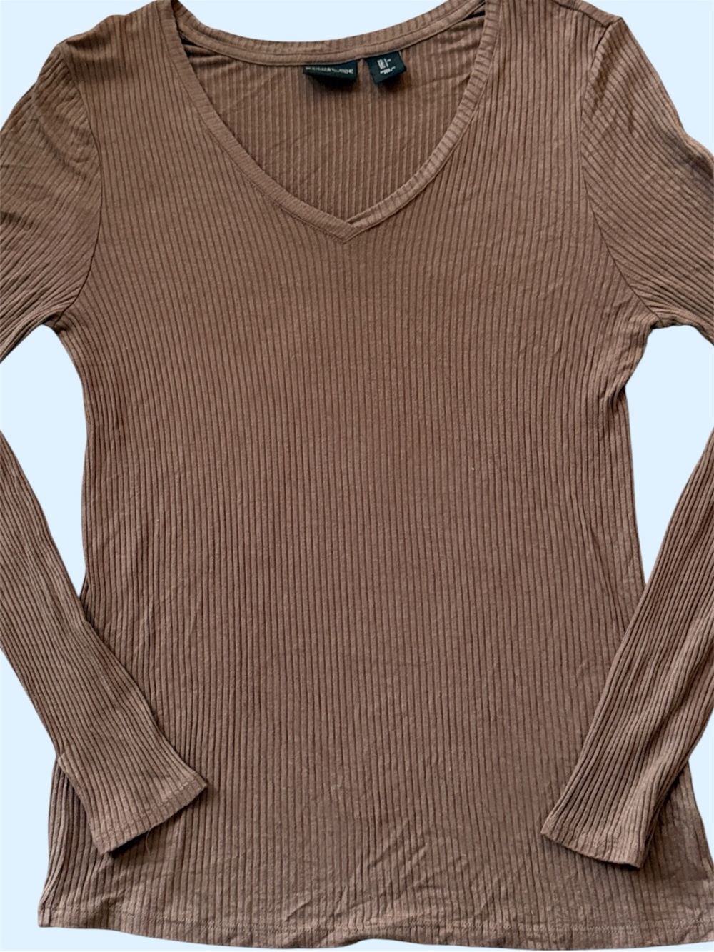 Rachel Zoe Women’s Ribbed V-Neck Long Sleeve Top - Brown